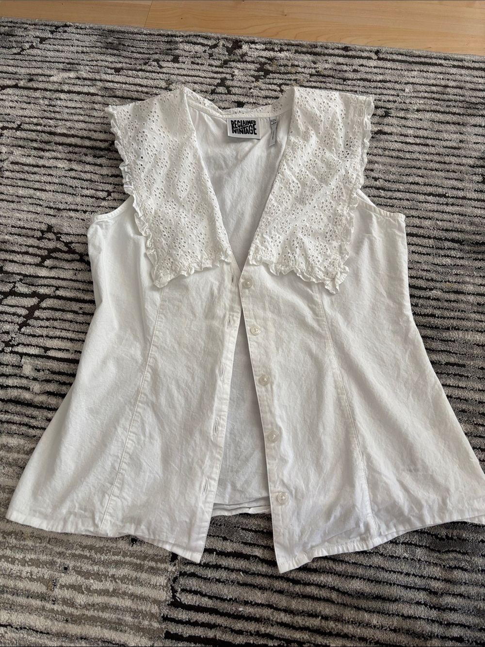 Peter Pan Eyelet Collar Button Up Top